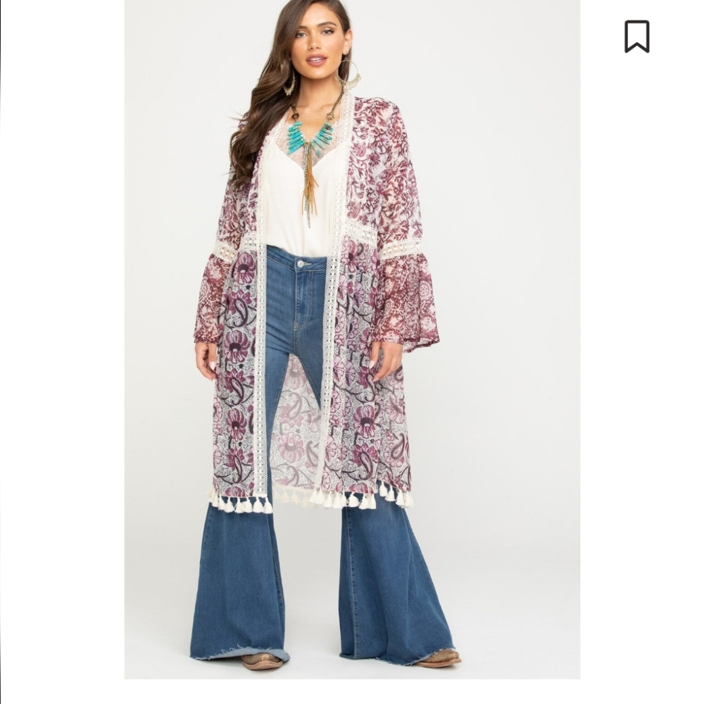 Tasha Polizzi Free Spirit Duster Size Medium Rose Paisley Open Lace Sheer Boho